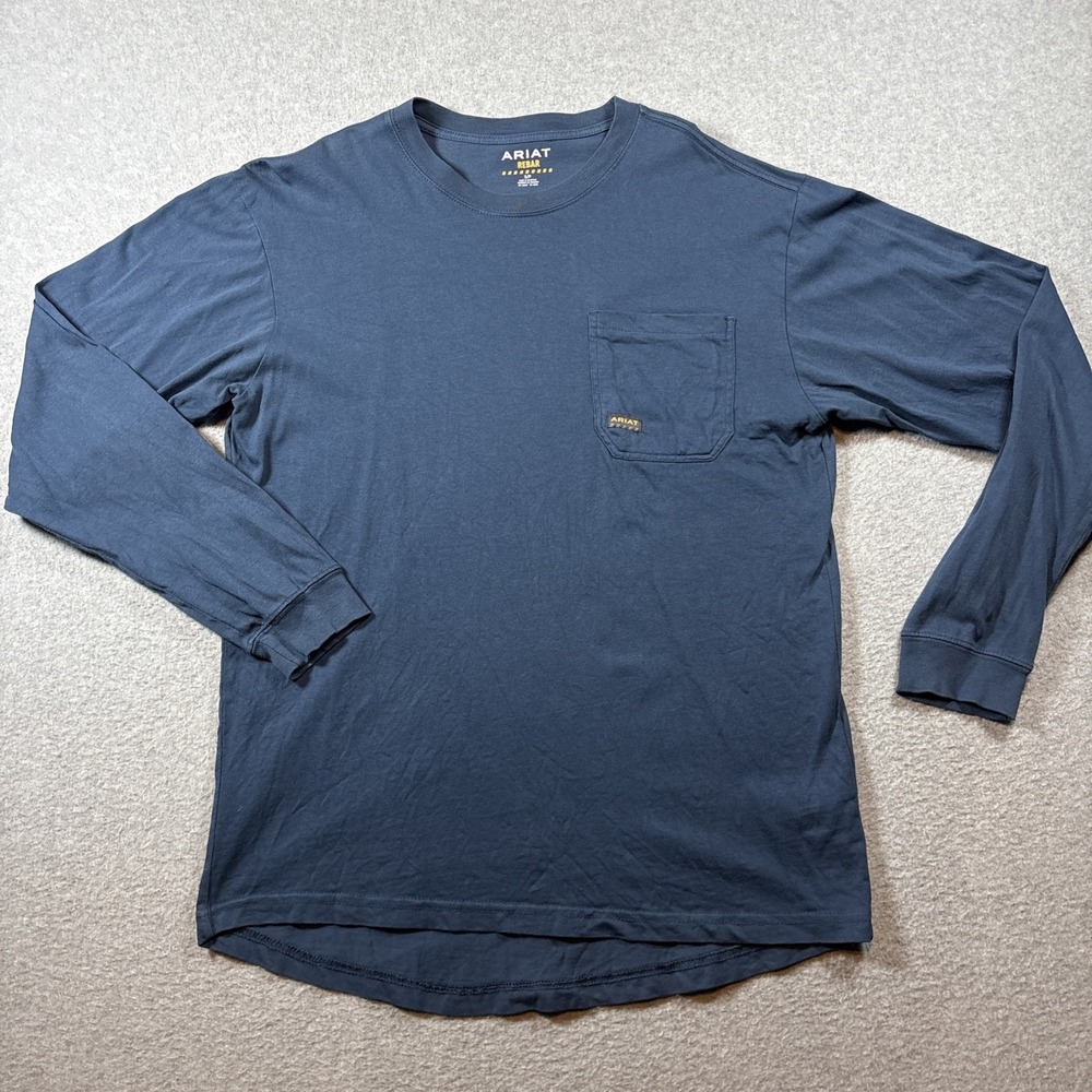 Ariat Rebar Men's Long Sleeve Blue T Shirt Sz S Back Wrench Graphic